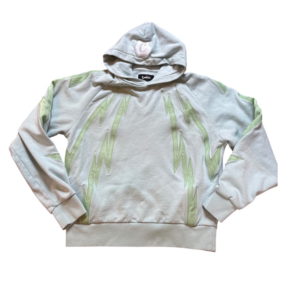 Cookies Lightning Bolt Hoodie Mens Blue Green Excellent Applique SIZE M‎